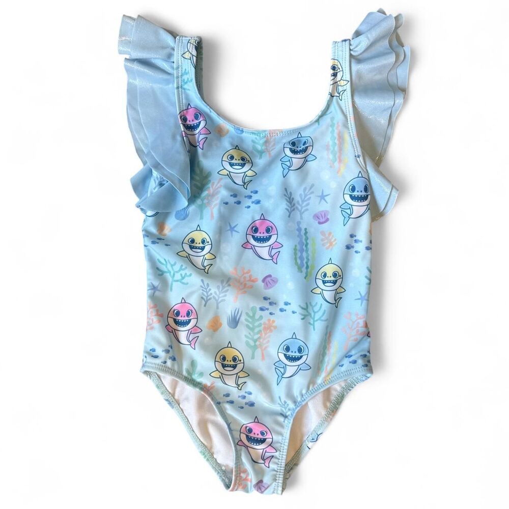 Baby Shark Girls One-Piece Ruffle Swimsuit | Size 3T
